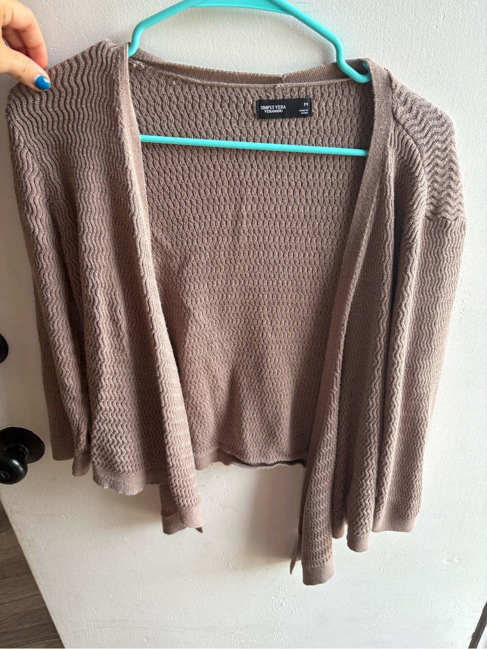Beautiful Simply Vera Vera Wang beige Knit Sweater tie front vintage cardigan - Picture 2 of 4